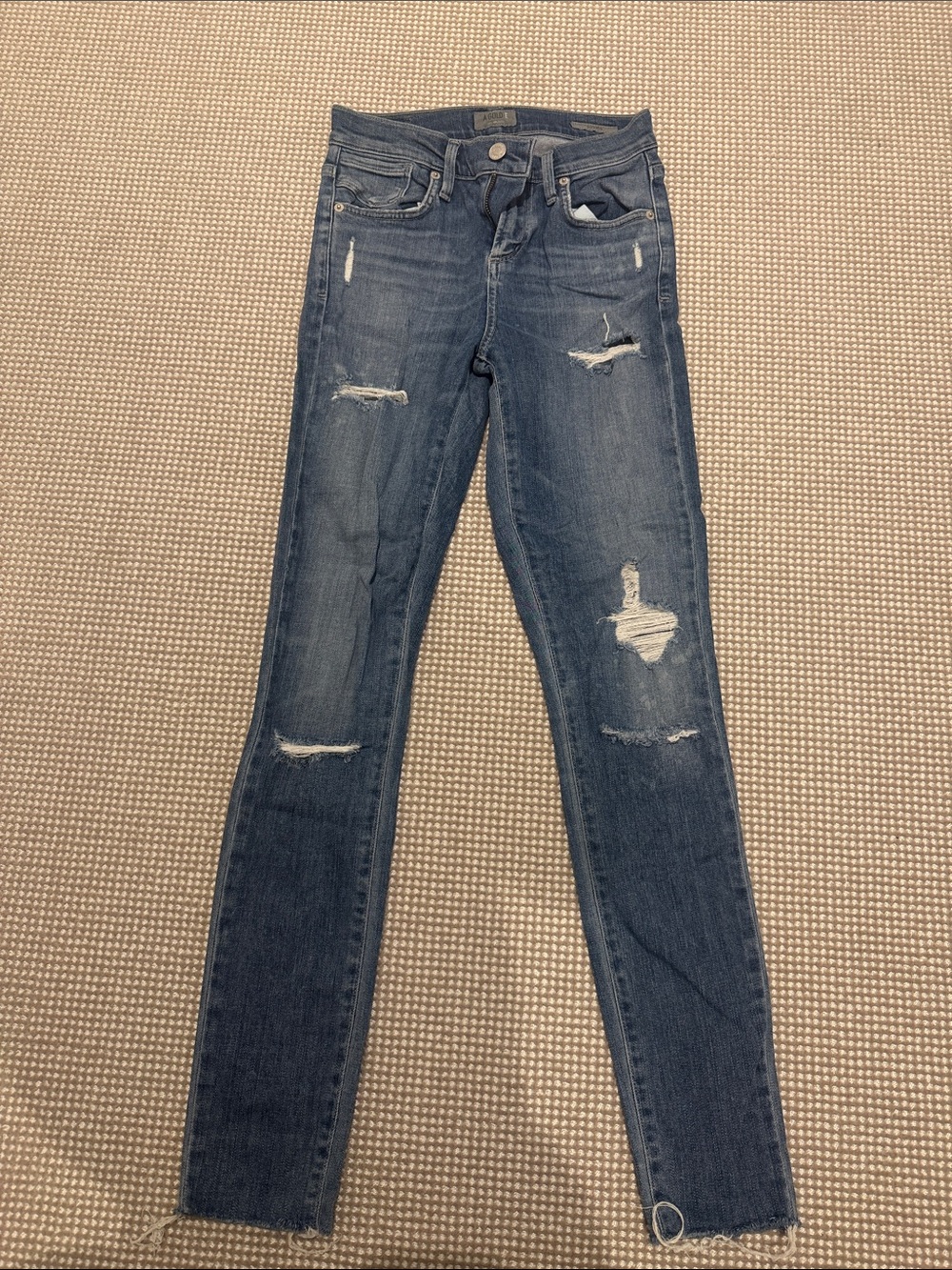 Agolde Distressed Skinny Jeans - Mid Blue